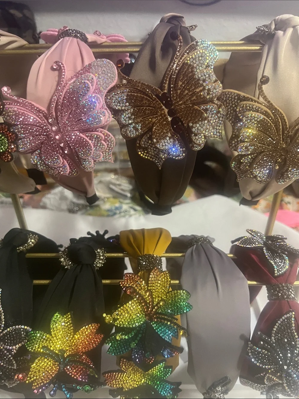 Butterfly Crystal Embellished Headband - Pink & Brown